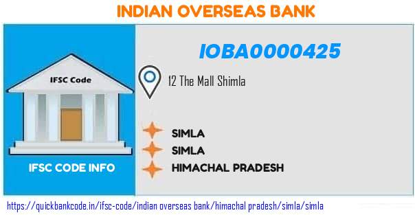 Indian Overseas Bank Simla IOBA0000425 IFSC Code