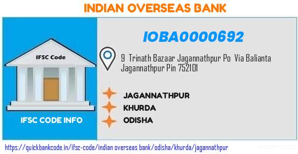 Indian Overseas Bank Jagannathpur IOBA0000692 IFSC Code