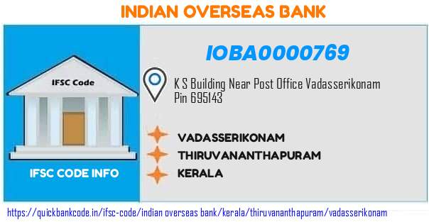 Indian Overseas Bank Vadasserikonam IOBA0000769 IFSC Code
