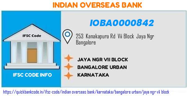 Indian Overseas Bank Jaya Ngr Vii Block IOBA0000842 IFSC Code