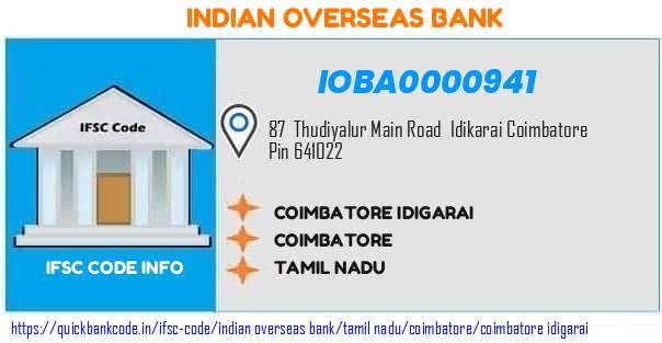 Indian Overseas Bank Coimbatore Idigarai IOBA0000941 IFSC Code