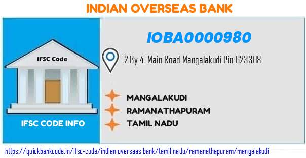 Indian Overseas Bank Mangalakudi IOBA0000980 IFSC Code