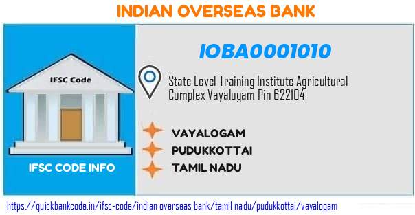 Indian Overseas Bank Vayalogam IOBA0001010 IFSC Code