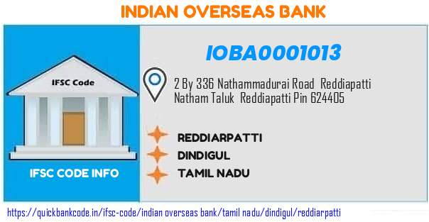 Indian Overseas Bank Reddiarpatti IOBA0001013 IFSC Code