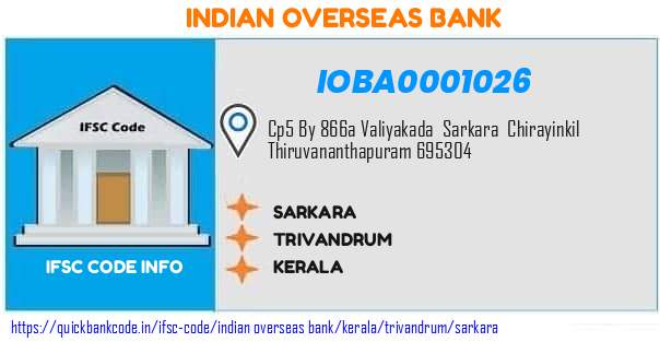 Indian Overseas Bank Sarkara IOBA0001026 IFSC Code
