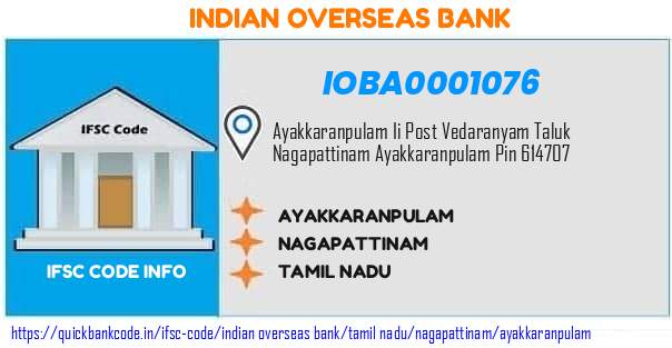 Indian Overseas Bank Ayakkaranpulam IOBA0001076 IFSC Code