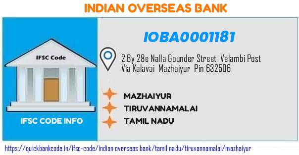 Indian Overseas Bank Mazhaiyur IOBA0001181 IFSC Code