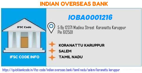 Indian Overseas Bank Koranattu Karuppur IOBA0001216 IFSC Code