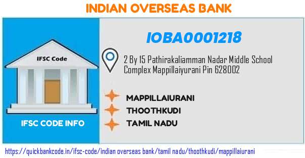 Indian Overseas Bank Mappillaiurani IOBA0001218 IFSC Code