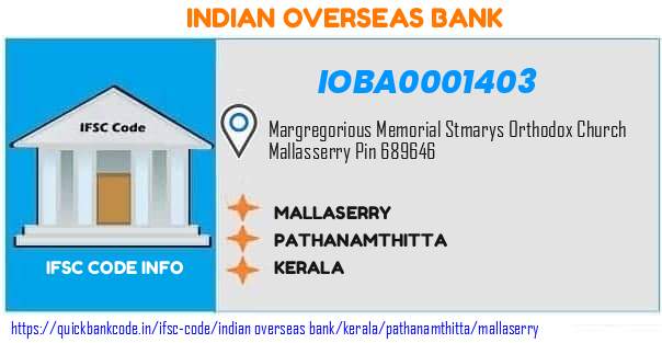 Indian Overseas Bank Mallaserry IOBA0001403 IFSC Code