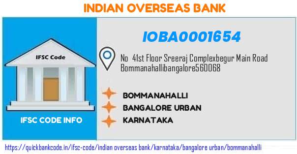Indian Overseas Bank Bommanahalli IOBA0001654 IFSC Code