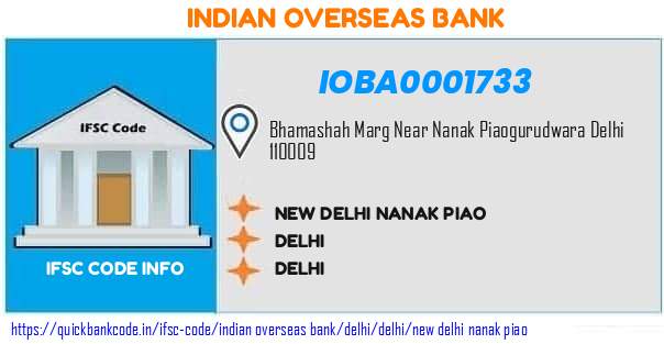 Indian Overseas Bank New Delhi Nanak Piao IOBA0001733 IFSC Code