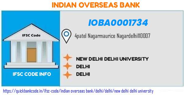 Indian Overseas Bank New Delhi Delhi University IOBA0001734 IFSC Code