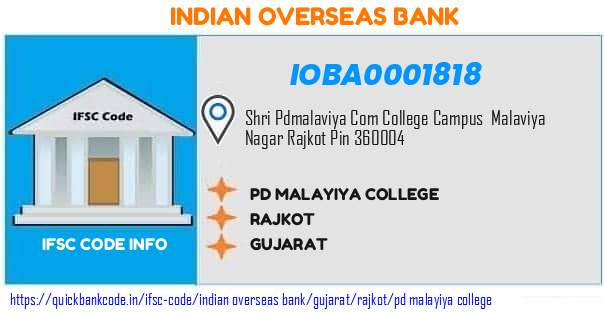 Indian Overseas Bank Pd Malayiya College IOBA0001818 IFSC Code