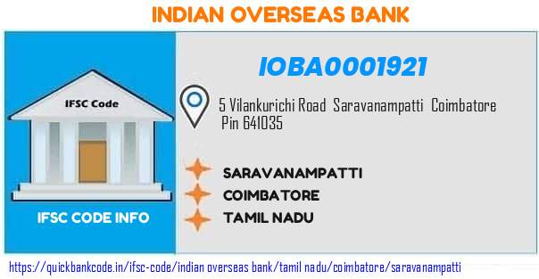 Indian Overseas Bank Saravanampatti IOBA0001921 IFSC Code