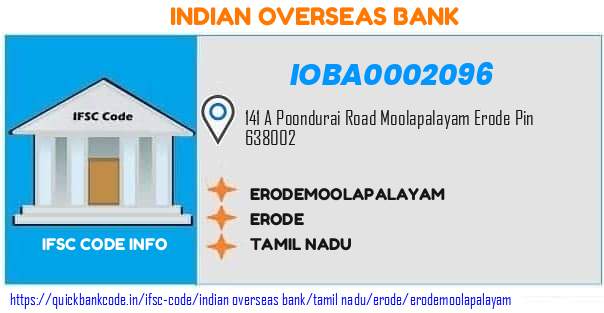 Indian Overseas Bank Erodemoolapalayam IOBA0002096 IFSC Code