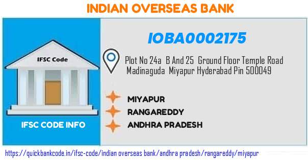 Indian Overseas Bank Miyapur IOBA0002175 IFSC Code