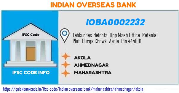 Indian Overseas Bank Akola IOBA0002232 IFSC Code