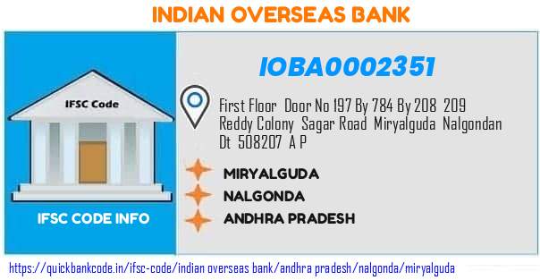 Indian Overseas Bank Miryalguda IOBA0002351 IFSC Code