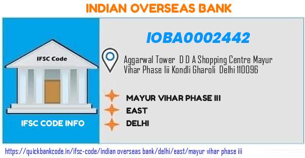 Indian Overseas Bank Mayur Vihar Phase Iii IOBA0002442 IFSC Code