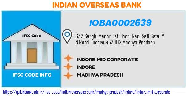 Indian Overseas Bank Indore Mid Corporate IOBA0002639 IFSC Code