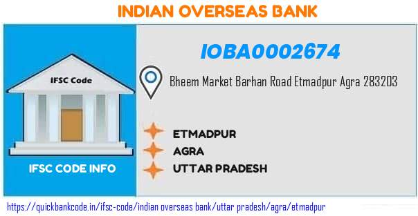 Indian Overseas Bank Etmadpur IOBA0002674 IFSC Code
