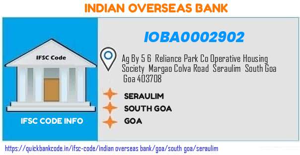 Indian Overseas Bank Seraulim IOBA0002902 IFSC Code