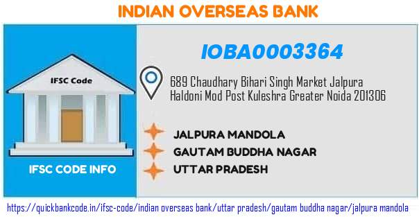 Indian Overseas Bank Jalpura Mandola IOBA0003364 IFSC Code