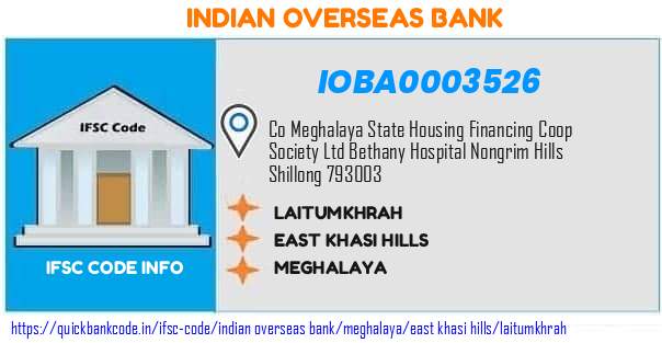 Indian Overseas Bank Laitumkhrah IOBA0003526 IFSC Code