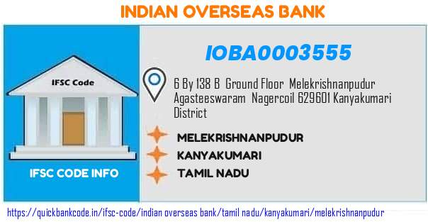 Indian Overseas Bank Melekrishnanpudur IOBA0003555 IFSC Code