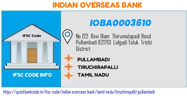 Indian Overseas Bank Pullambadi IOBA0003610 IFSC Code
