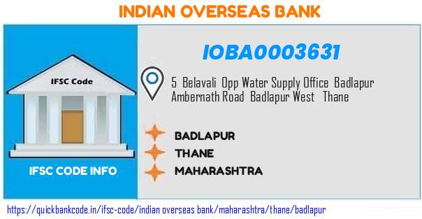 Indian Overseas Bank Badlapur IOBA0003631 IFSC Code