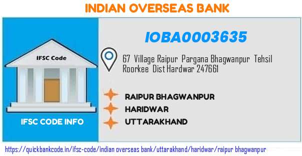 IOBA0003635 Indian Overseas Bank. RAIPUR BHAGWANPUR