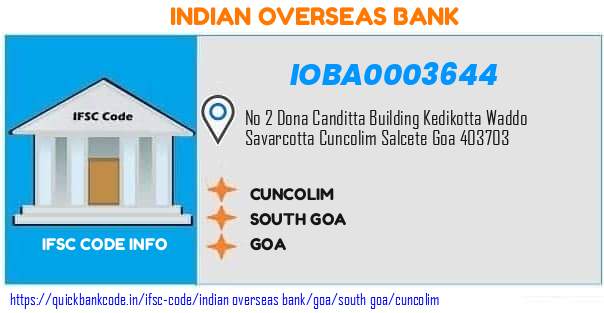 Indian Overseas Bank Cuncolim IOBA0003644 IFSC Code