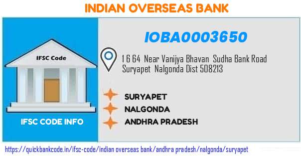 Indian Overseas Bank Suryapet IOBA0003650 IFSC Code
