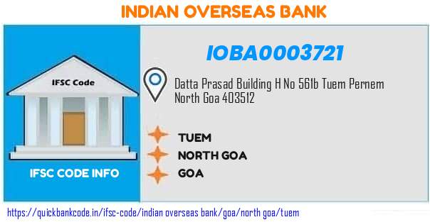 Indian Overseas Bank Tuem IOBA0003721 IFSC Code