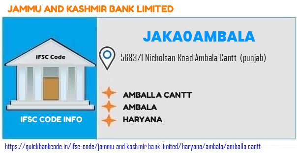 Jammu And Kashmir Bank Amballa Cantt JAKA0AMBALA IFSC Code