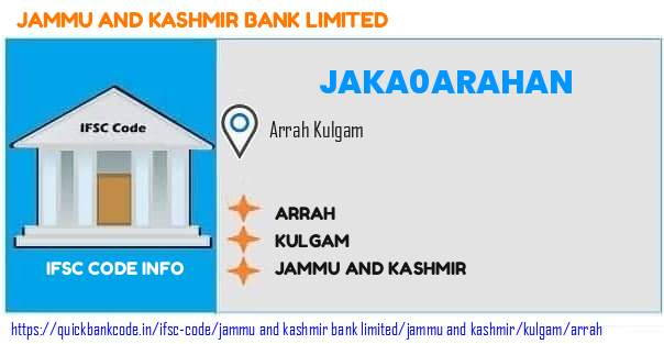 Jammu And Kashmir Bank Arrah JAKA0ARAHAN IFSC Code