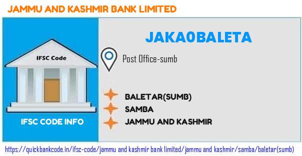 Jammu And Kashmir Bank Baletarsumb JAKA0BALETA IFSC Code