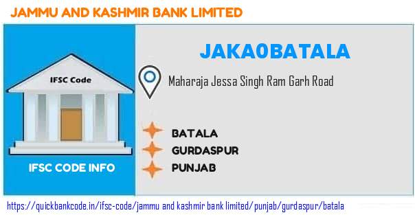 Jammu And Kashmir Bank Batala JAKA0BATALA IFSC Code