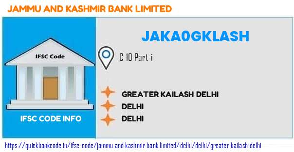Jammu And Kashmir Bank Greater Kailash Delhi JAKA0GKLASH IFSC Code