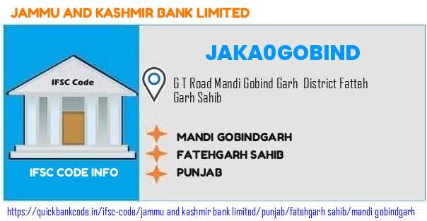 Jammu And Kashmir Bank Mandi Gobindgarh JAKA0GOBIND IFSC Code
