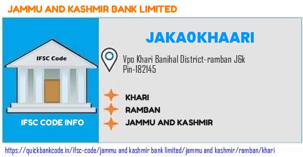 Jammu And Kashmir Bank Khari JAKA0KHAARI IFSC Code