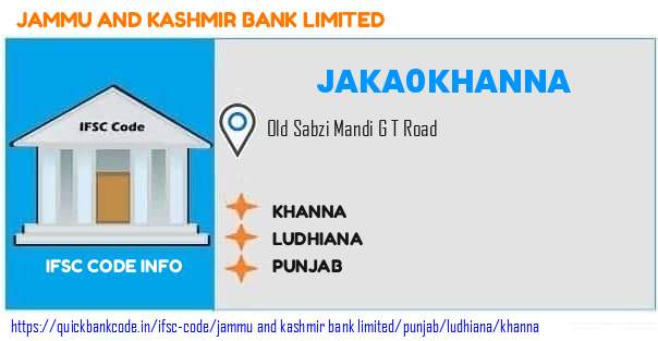 Jammu And Kashmir Bank Khanna JAKA0KHANNA IFSC Code