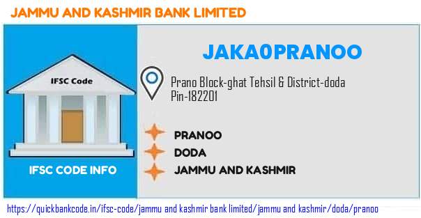 Jammu And Kashmir Bank Pranoo JAKA0PRANOO IFSC Code