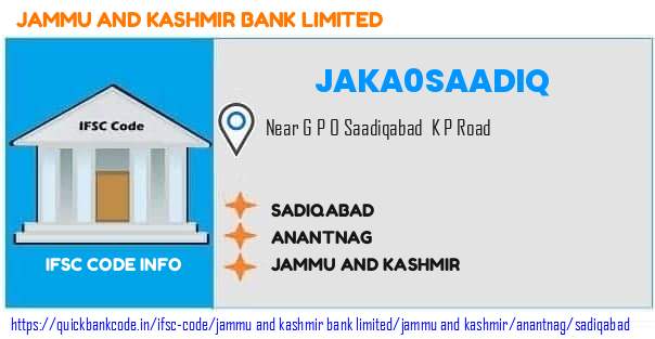 Jammu And Kashmir Bank Sadiqabad JAKA0SAADIQ IFSC Code