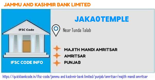 Jammu And Kashmir Bank Majith Mandi Amritsar JAKA0TEMPLE IFSC Code