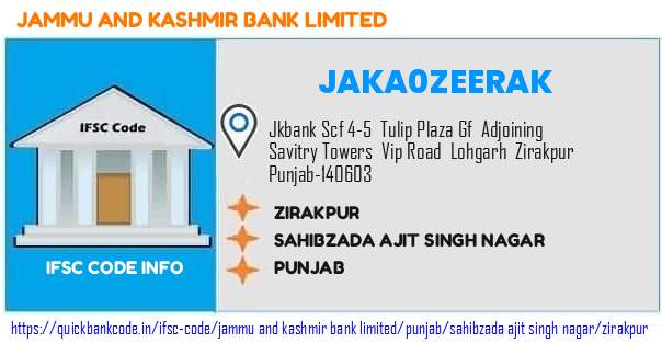Jammu And Kashmir Bank Zirakpur JAKA0ZEERAK IFSC Code