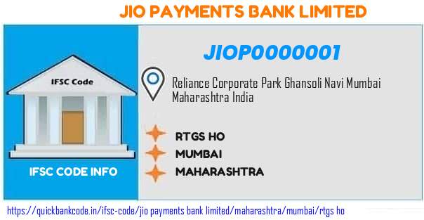 Jio Payments Bank Rtgs Ho JIOP0000001 IFSC Code