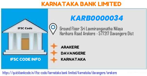 Karnataka Bank Arakere KARB0000034 IFSC Code